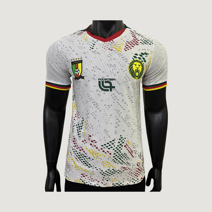 Cameroune – Maillot Extérieur Coupe du Monde 2026 – Blanc, Vert, Jaune, Rouge