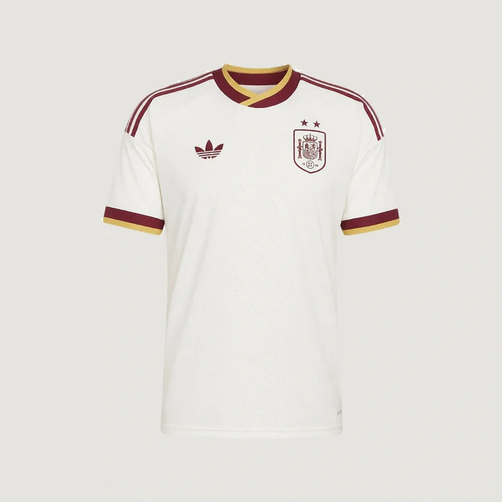 Espagne – Maillot Extérieur Coupe du Monde 2026 – Élégance claire, détails bordeaux